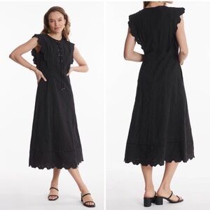 Tyler Boe Robin Eyelet Midi Dress in Black Size Small